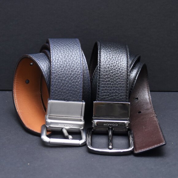 Lot of 2 COACH Reversible Belts Men's Black Brown Navy Tan 33.5"-37" - Picture 1 of 14